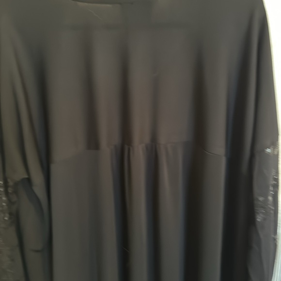 Vanita Rosa Atelier Black Flowy Top with Black Sequined Long Sleeves-Size Large - Picture 7 of 8